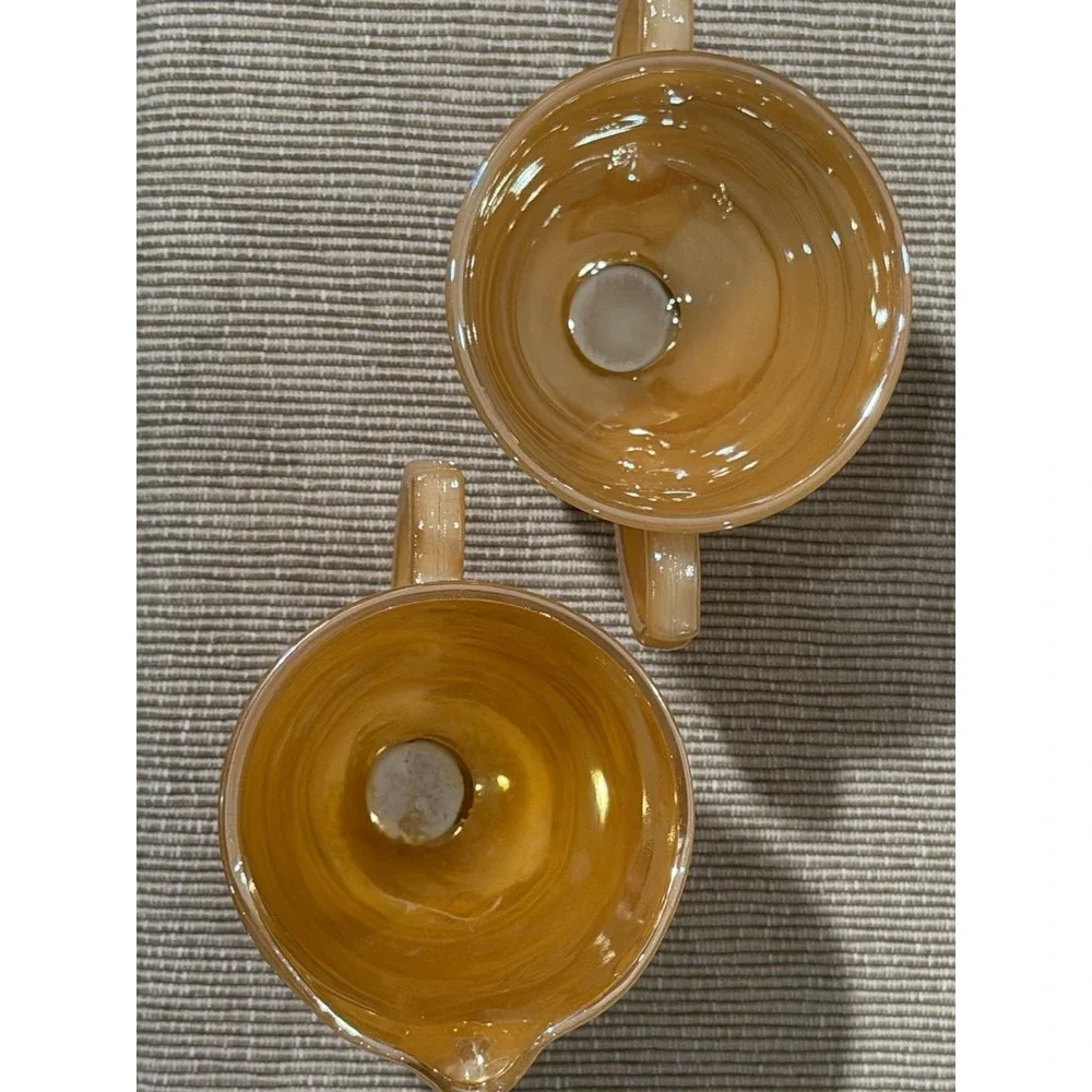 Fire King Oven Ware Peach Luster / Laurel Leaf Cream and Sugar Bowl Set Vintage